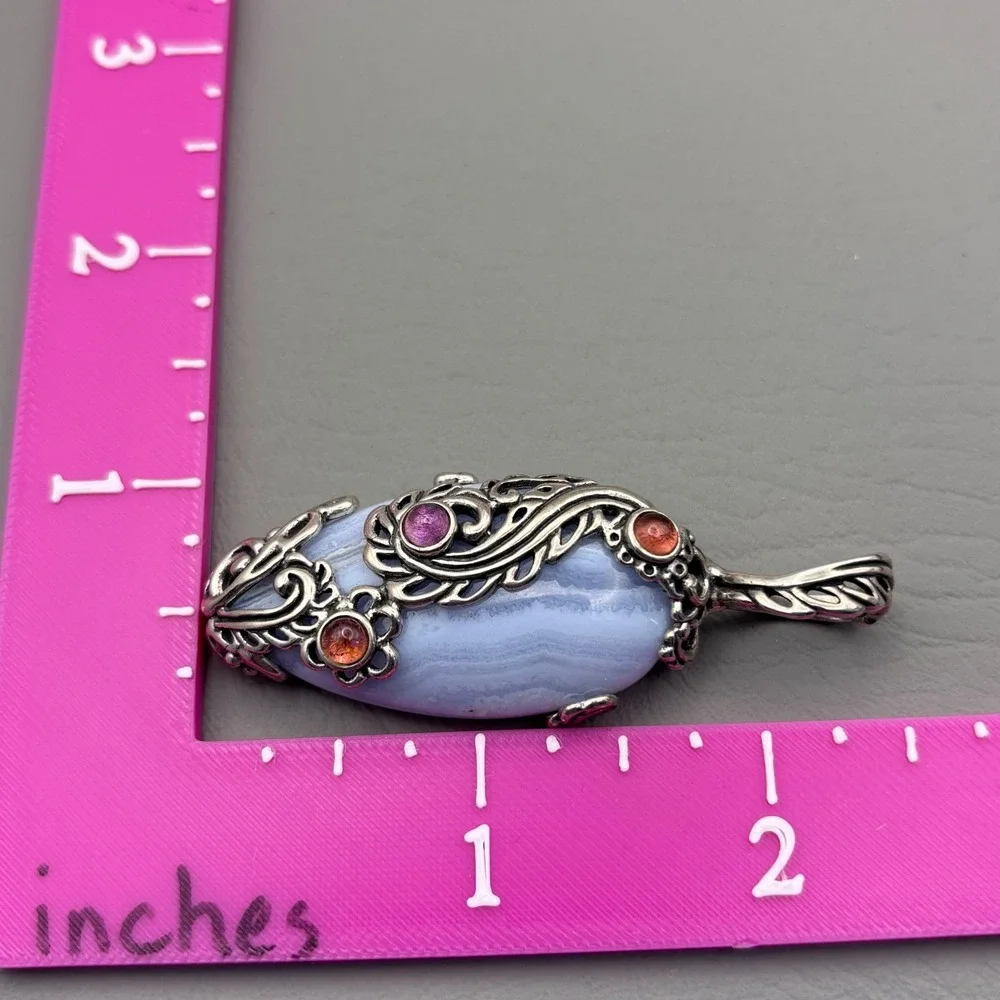 Vintage Carolyn Pollack Relios Sterling Blue Lace Agate Pendant 2.5